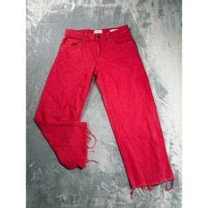 Cotton On Low Rise Straight Jeans Women 6 Red Denim Streetwear Casual Frayed Hem